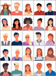 Set of avatars in flat design. Positive avatars of young people different nationalities. Stylish person faces and shoulders avatars. Portrait of cool students with different skin colors and hairstyles