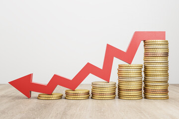 Poster - Sold coins chart with drawing red falling arrow.