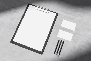Poster - Concrete desktop with blank clipboard