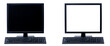© Andrii - set of white and black square computer monitors with keyboard isolated on a white background. blank for design. desktop tft screen