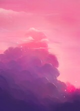 Drawing Of Pink Clouds In Gentle Colors And With Bright Lights