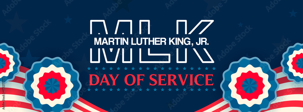 Martin Luther King Jr. Day Of Service Banner Vector illustration. Happy MLK Day - obrazy, fototapety, plakaty 