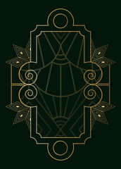 pattern along the contour of the frame in the Art Deco style of fashionable gold and muted green tones. The art line is ideal for printing textiles, packaging, invitations, backgrounds. EPS10