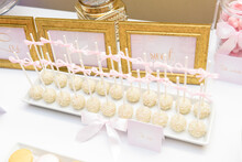 Delicious Cake Pops On A Candy Bar At The Wedding Party