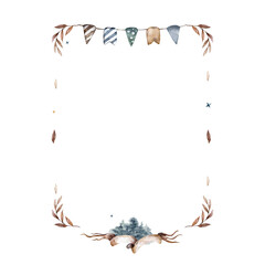 Wall Mural - Watercolor Horizontal Frames with ribbon and leaves. Vintage cute banner for greeting card and design
