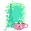Eiffel Tower and a cup of tea. Vector illustration.