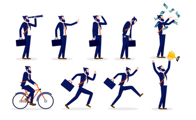 Aufkleber - Businessman clip art set - Collection of illustrations with business man in various poses and situations. Success, defeat, happy and sad.