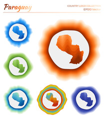 Paraguay logo collection. Colorful logo of the country. Unique layered dynamic frames around Paraguay border shape. Vector illustration.