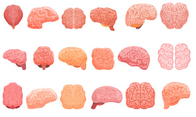 Poster - Human brain icons set. Cartoon set of human brain vector icons for web design