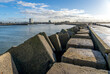 Large concrete blocks in perspective to protect the harbor pier of Scheveningen