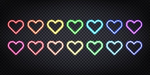 Wall Mural - vector set of realistic isolated neon sign of colorful hearts for template decoration and layout cov