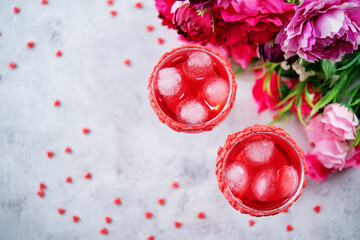 Red Valentine's day cocktail in a glass