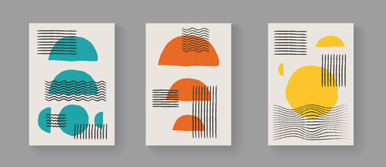 Wall Mural - Set of abstract minimalistic hand painted art posters. Mid-century vintage composition. Scandinavian Illustration for Postcards, Covers and Brochures.