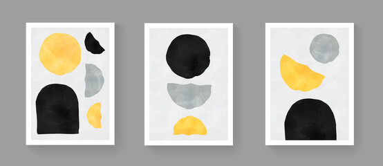 Wall Mural - Set of abstract minimalist hand painted composition. Mid century modern artwork with watercolor shapes. Simple geometric illustration for Posters, Postcards, Brochures, Wall Art, Banners.