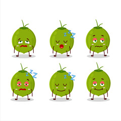 Poster - Cartoon character of green coconut with sleepy expression