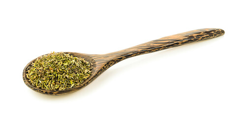 Wall Mural - Oregano in wood spoon on white background