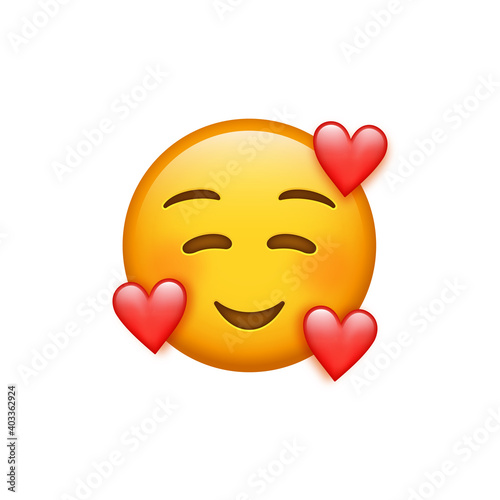 3 hearts emoji - Smiling Face with Smiling Eyes and Three Hearts - In Love Face emoticon - 3d loving emotion