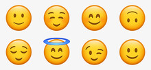Smiling Face with Smiling Eyes, 3d happy Smiley emoji with Halo,  cute emoticon with cheeks, Relieved Face, Pleased, Content, Slightly smile character