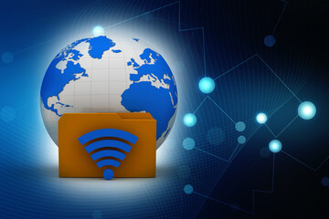 Poster - 3d illustration WiFi symbol with cloud folder