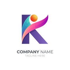 people letter k logo. initial letter k, leaf and human shape with 3d logo style in gradient color