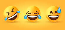 3d Laughing Emoji Face With Tears Of Joy, Rolling On The Floor Laughing  With Tears Emoticon, Smiling Grinning Face With Open Mouth, Happy Sweat Emotion