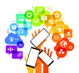 Poster - Social media concept. Communication in the global computer networks. Set ofа flat design concept icons for web and mobile services.  Flat vector illustration.