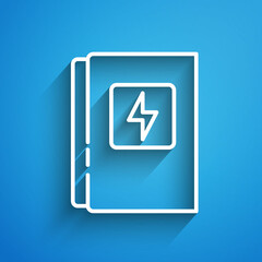 Poster - White line Electrical panel icon isolated on blue background. Long shadow. Vector.