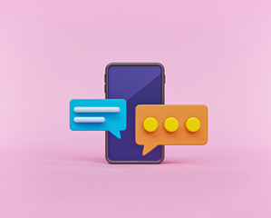 Fototapete - minimal design. smartphone with chatting bubble speeches isolated. concept of online talking, conversation, discussion. 3d rendering