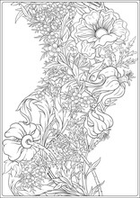 Floral Seamless Pattern, Background With In Art Nouveau Style, Vintage, Old, Retro Style. Outline Vector Illustration. Coloring Page For The Adult Coloring Book. .