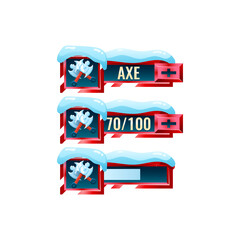 Wall Mural - set of snow winter christmas game ui axe fighting power ups skill with numeric and load bar additional panel for gui asset elements vector illustration