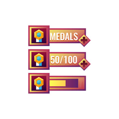 Wall Mural - set of funny old wooden game ui award medals icon with numeric and load bar additional panel for gui asset elements vector illustration