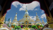 Phra Maha Chedi, Chai Mongkol That Is Beautiful In Architecture. Located In The Area Of Wat Pha Nam Thip Thepprasit Wararam Pha Nam Yoi Subdistrict, Nong Phok District, Roi Et Province, Thailand