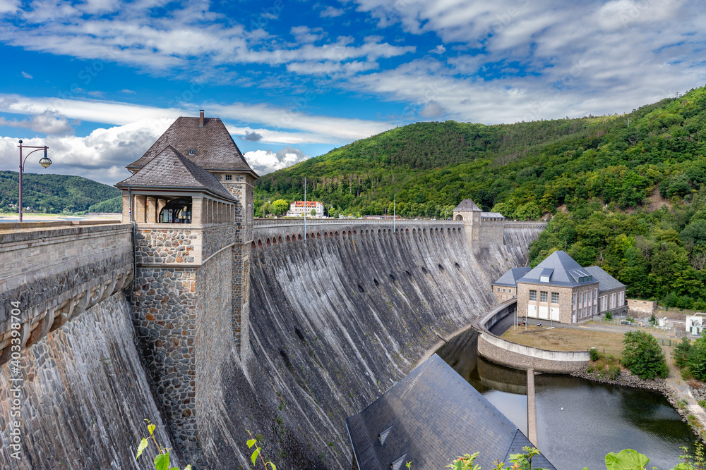 The Edersee Dam, a hydroelectric dam spanning the Eder river in northern Hesse, Germany. Stock Photo | Adobe Stock