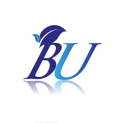 Initial Letter BU With Leaf Logo, colored blue nature and environment logo. vector logo for business and company identity.