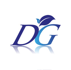 Initial Letter DG With Leaf Logo, colored blue nature and environment logo. vector logo for business and company identity.