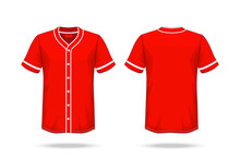 Specification Baseball T Shirt Red White Mockup Isolated On White Background , Blank Space On The Shirt For The Design And Placing Elements Or Text On The Shirt , Blank For Printing , Illustration