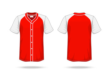 Specification Baseball T Shirt red white Mockup isolated on white background , Blank space on the shirt for the design and placing elements or text on the shirt , blank for printing , illustration