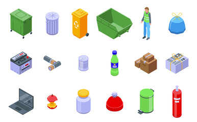 Poster - Waste icons set. Isometric set of waste vector icons for web design isolated on white background