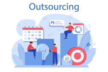 Sticker - Outsourcing concept. Idea of teamwork and project delegation