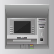 Atm Bank Cash Machine 3d Realistic Front View, Atm Street Kiosk, Bankomat Service