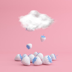 Poster - Strawberry falling from the cloud, Minimal concept, 3D rendering.