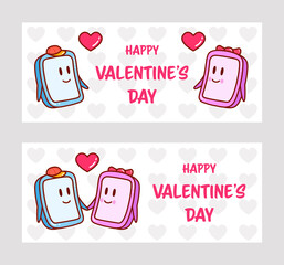 Poster - Smartphones in love. Happy Valentine’s Day concept. Design for greeting card, poster, banner. Vector.