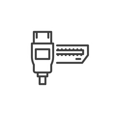 HDMI cable and port line icon. linear style sign for mobile concept and web design. HDMI port outline vector icon. Symbol, logo illustration. Vector graphics