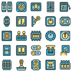 Poster - breaker switch icons set. outline set of breaker switch vector icons thin line color flat on white