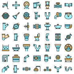 Poster - Sewerage icons set. Outline set of sewerage vector icons thin line color flat on white