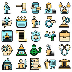 Poster - Authority icons set. Outline set of authority vector icons thin line color flat on white