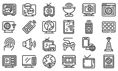 Poster - Interactive tv icons set. Outline set of interactive tv vector icons for web design isolated on white background