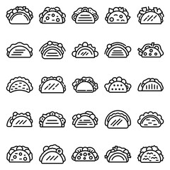 Poster - Tacos icons set. Outline set of tacos vector icons for web design isolated on white background