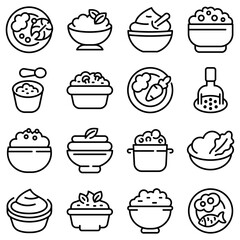 Sticker - Mashed potatoes icons set. Outline set of mashed potatoes vector icons for web design isolated on white background