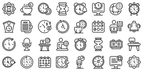 Poster - Flexible working hours icons set. Outline set of flexible working hours vector icons for web design isolated on white background